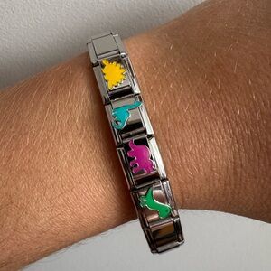 Dino Amico Italian Charm Bracelet – Bright Rainbow Dinosaurs